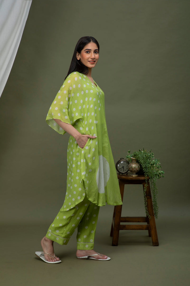 Moss Green Polka Chanderi Coord Set