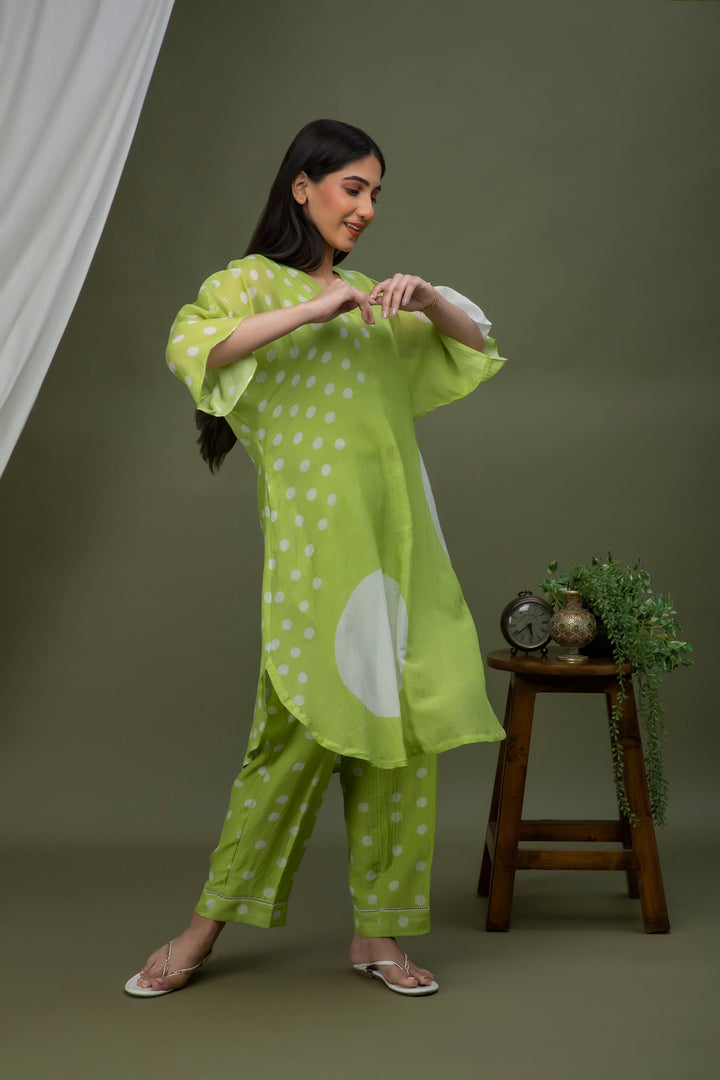 Moss Green Polka Chanderi Coord Set