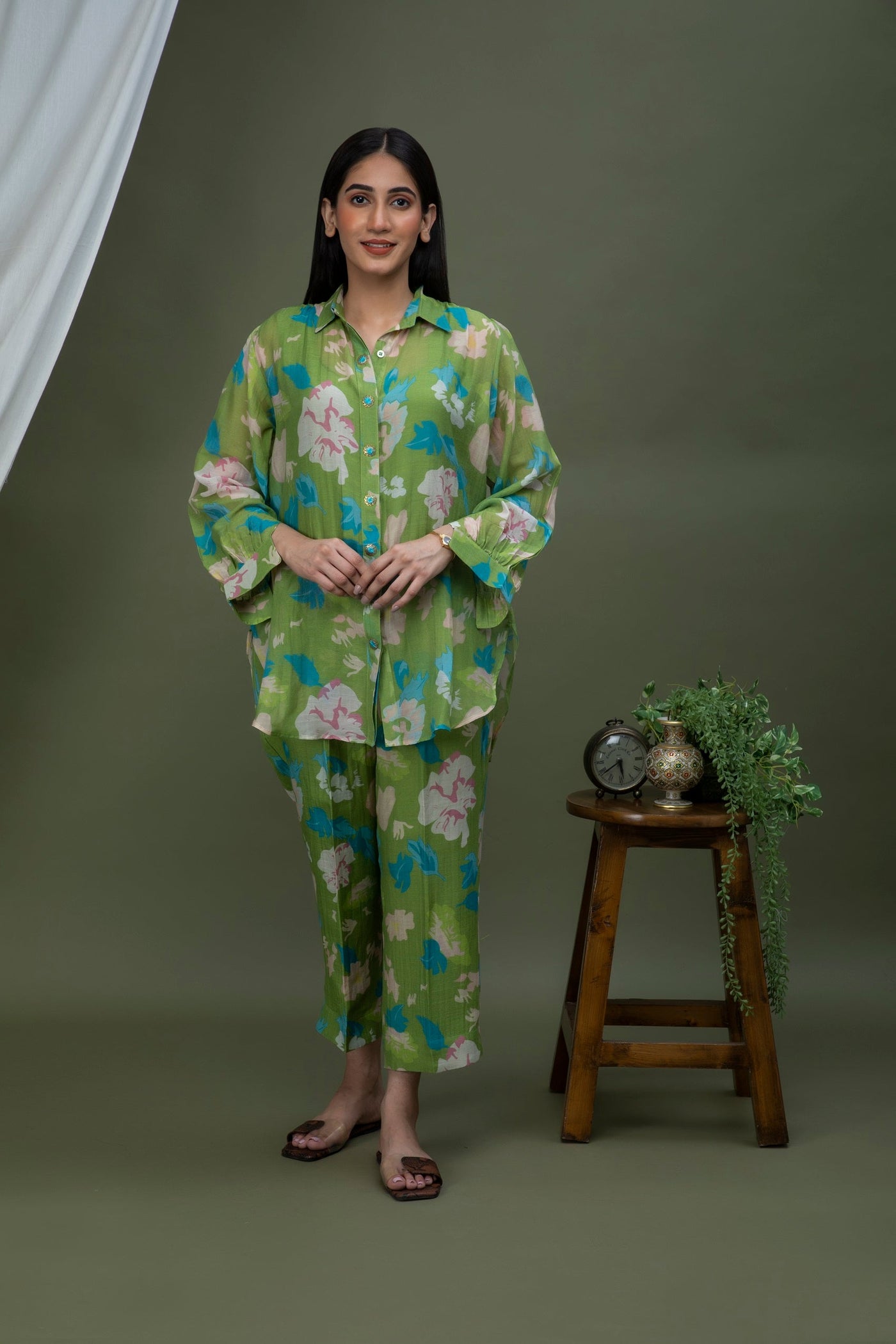 Leaf Seaweed Green Printed Chanderi Coord Set