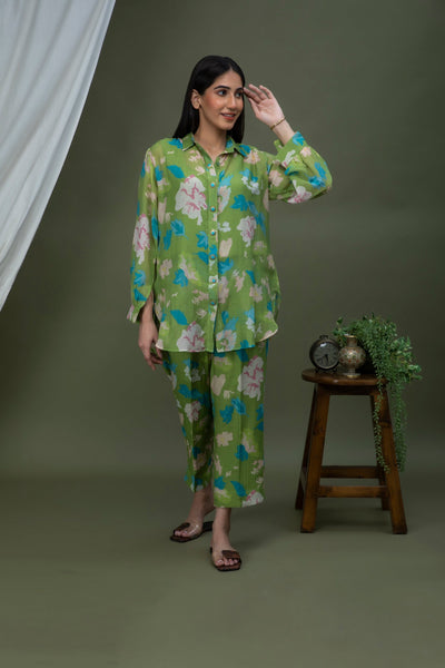 Leaf Seaweed Green Printed Chanderi Coord Set