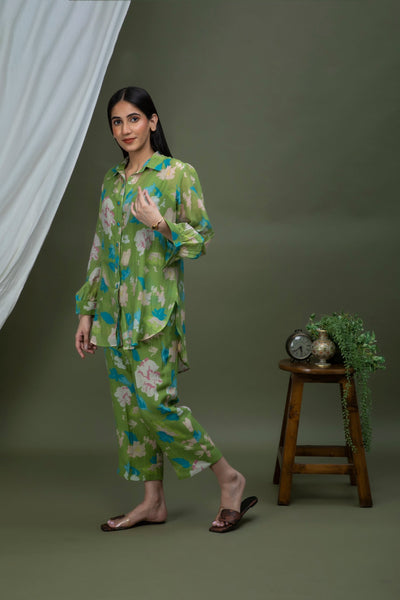 Leaf Seaweed Green Printed Chanderi Coord Set