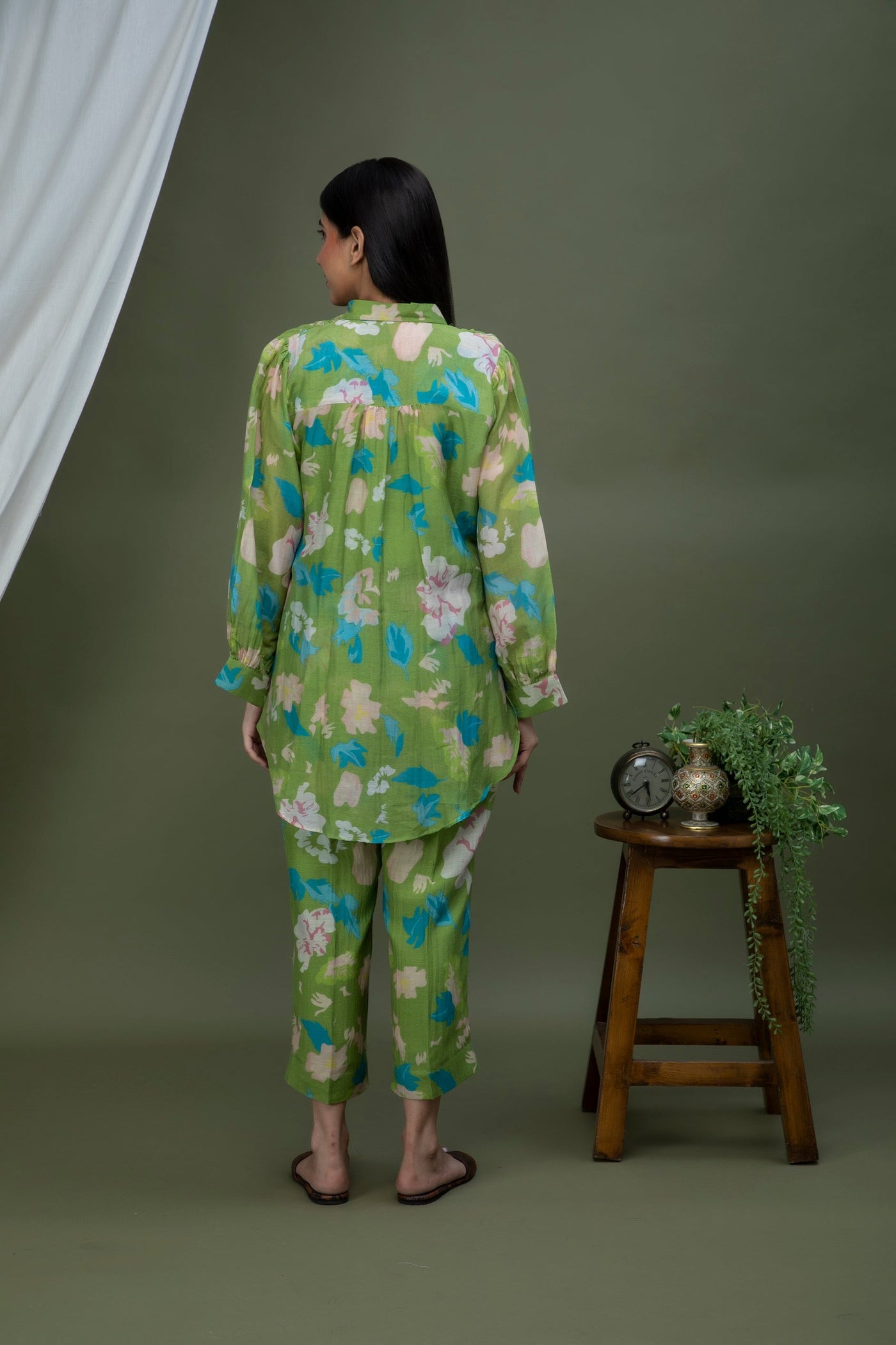 Leaf Seaweed Green Printed Chanderi Coord Set