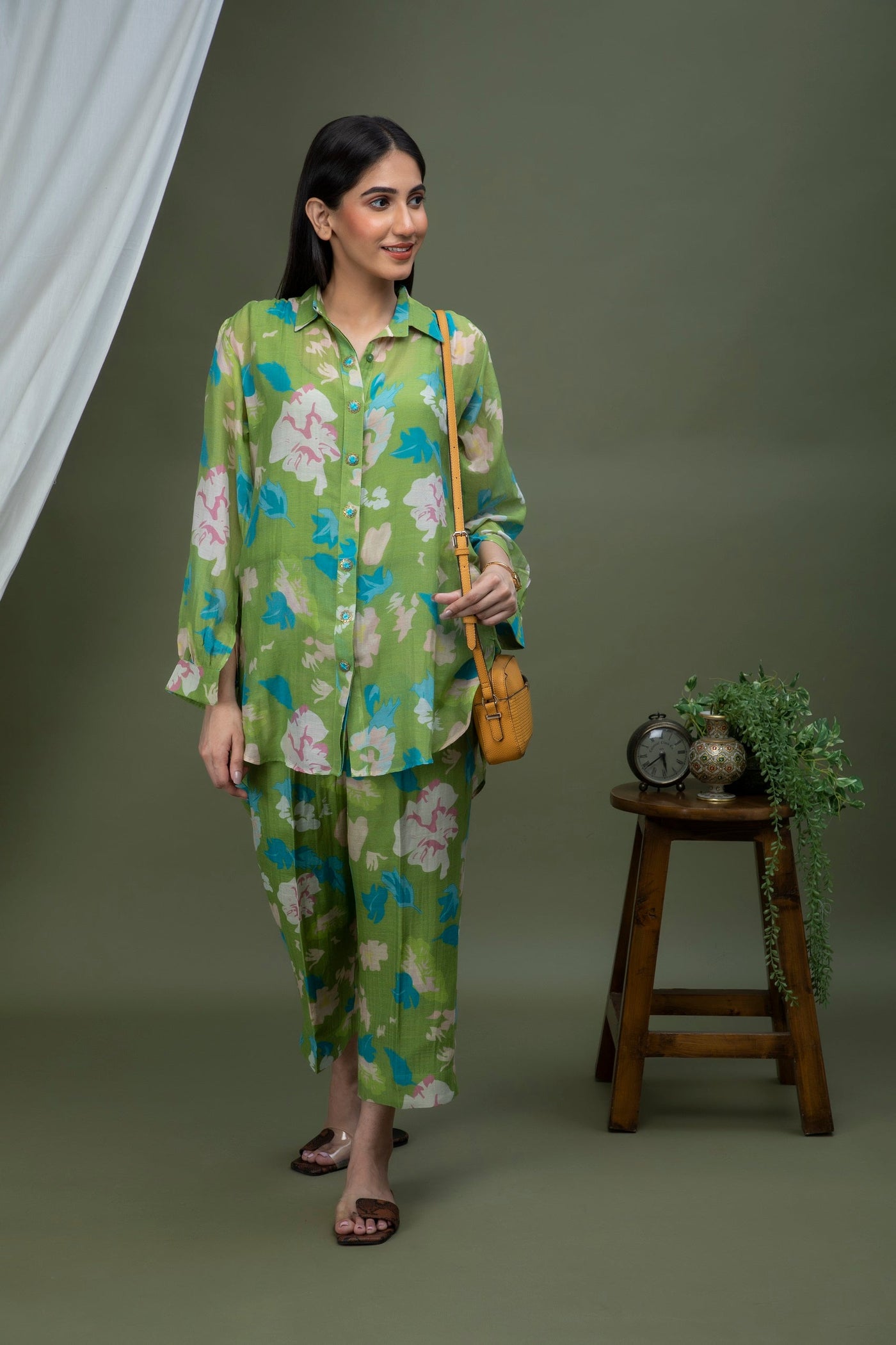 Leaf Seaweed Green Printed Chanderi Coord Set