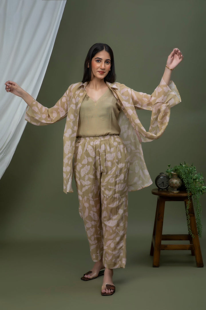 Olive Pink Printed Chanderi Coord Set