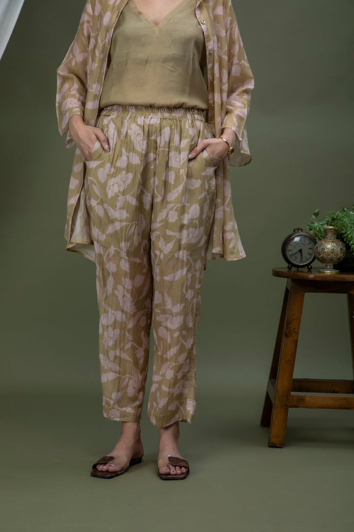 Olive Pink Printed Chanderi Coord Set