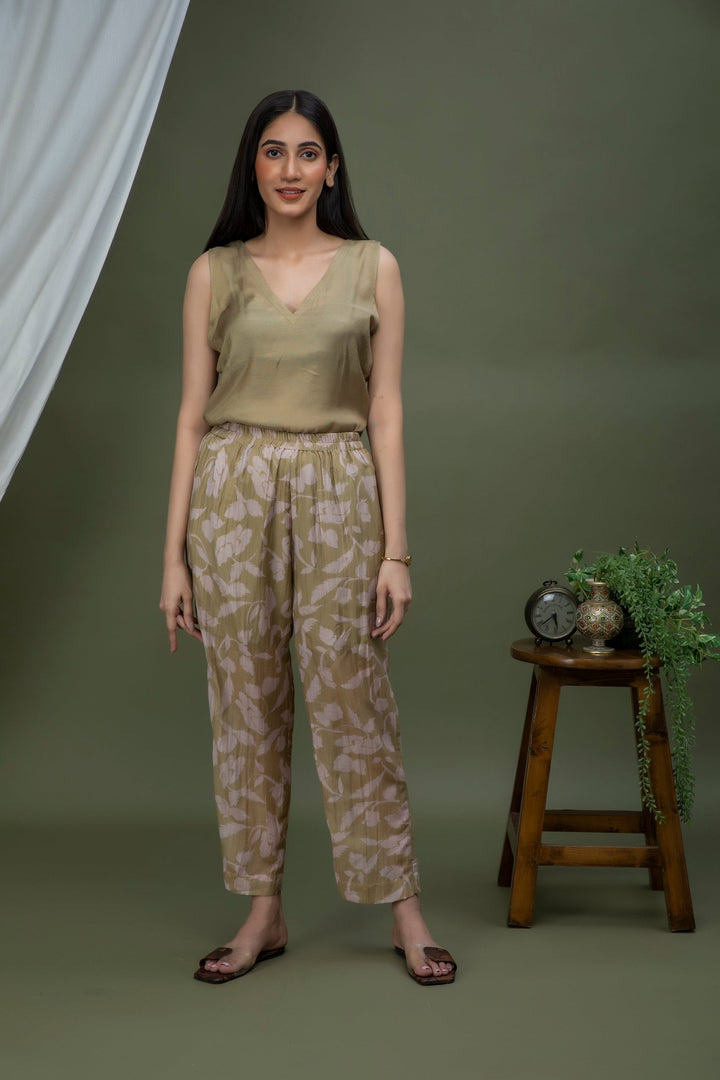 Olive Pink Printed Chanderi Coord Set