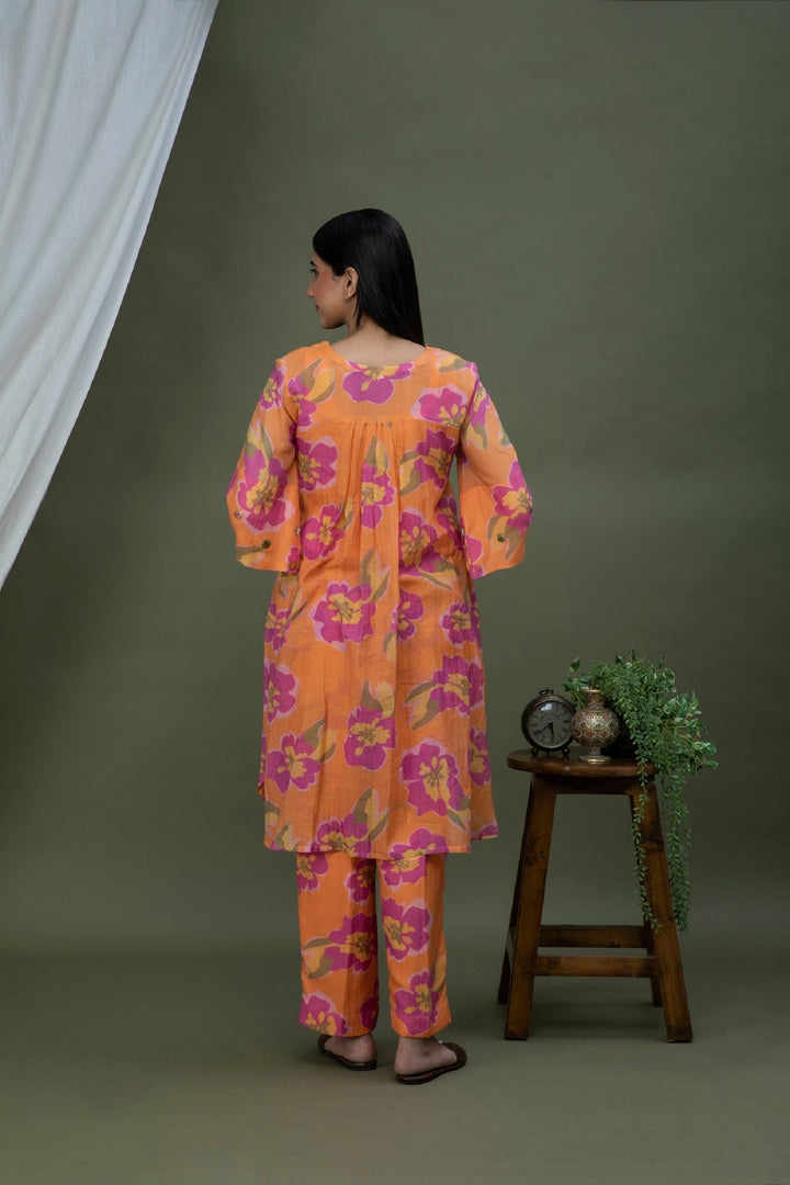 Orange Printed Chanderi Coord Set