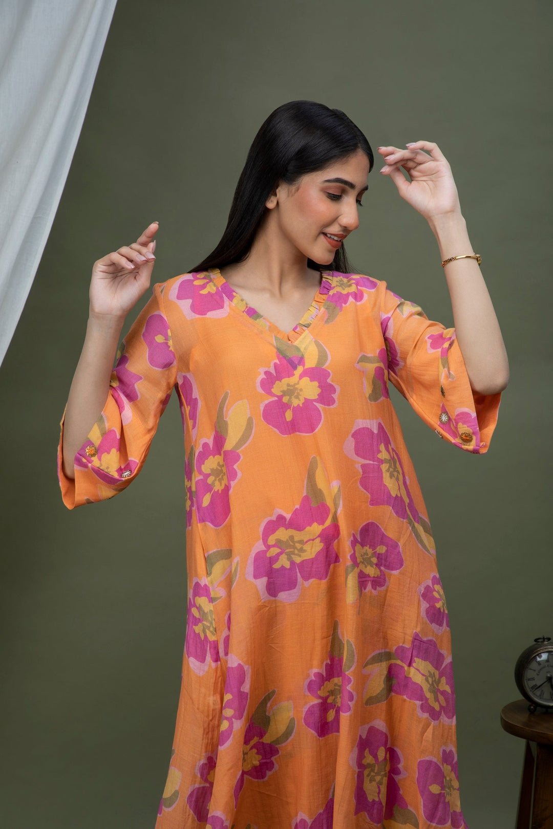 Orange Printed Chanderi Coord Set