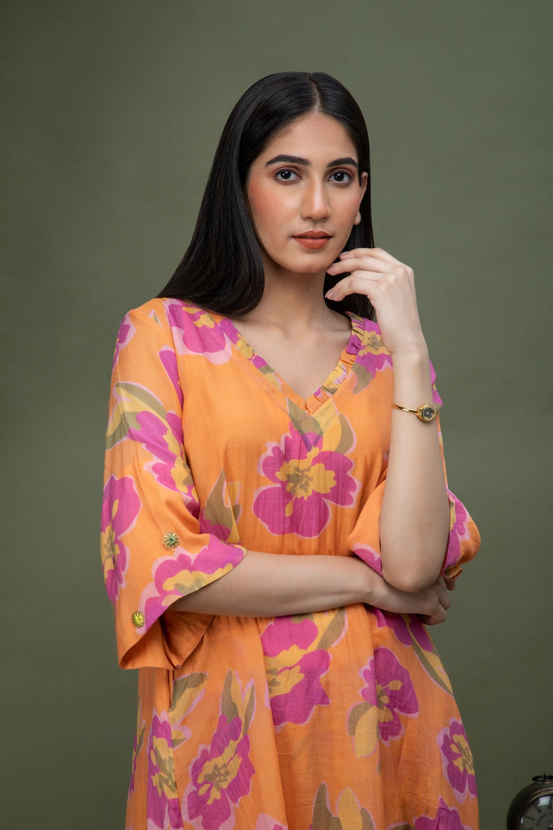 Orange Printed Chanderi Coord Set