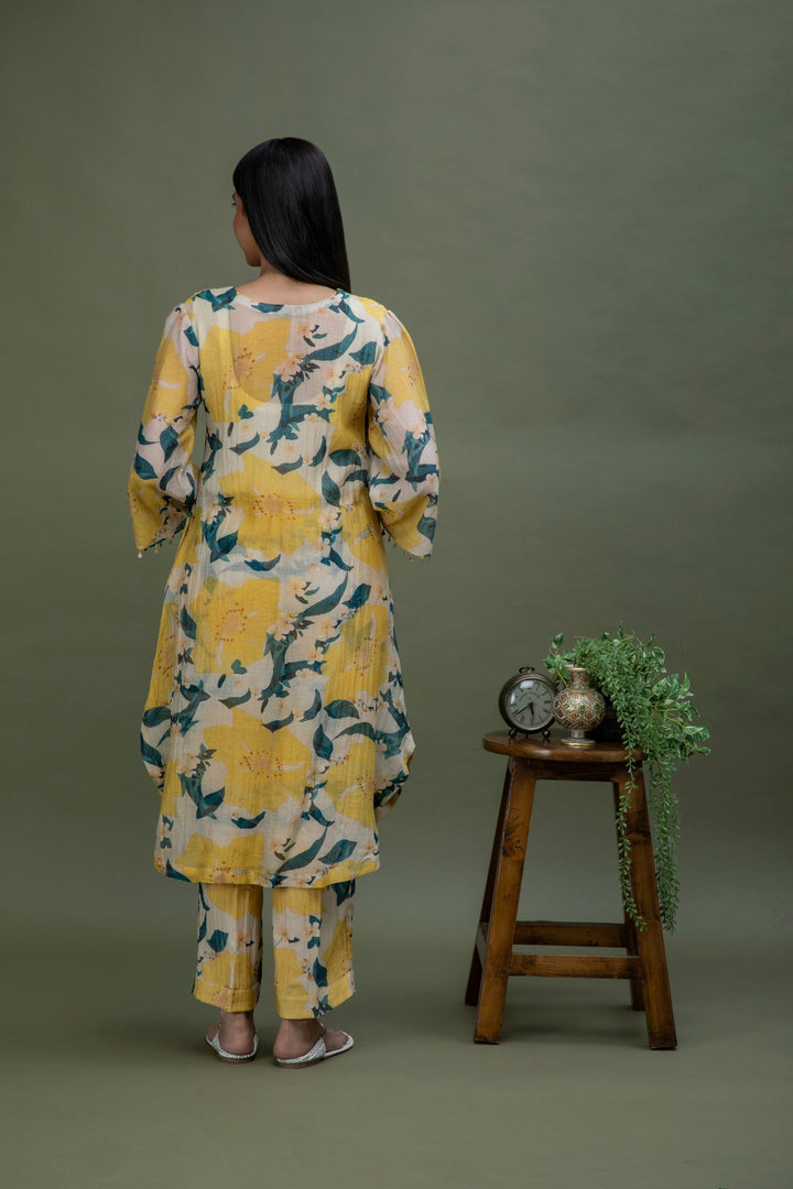 Yellow Printed Chanderi Coord Set