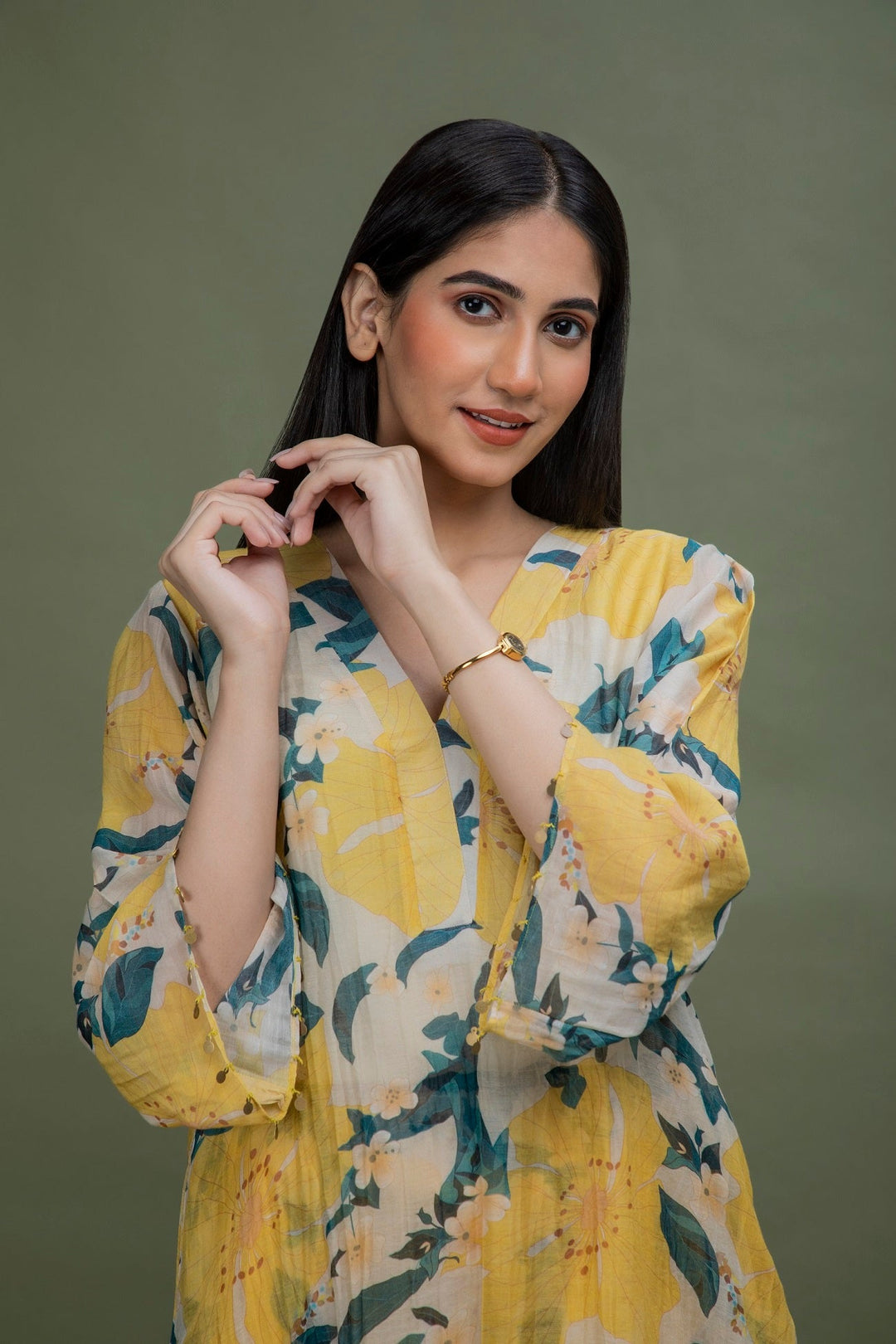 Yellow Printed Chanderi Coord Set