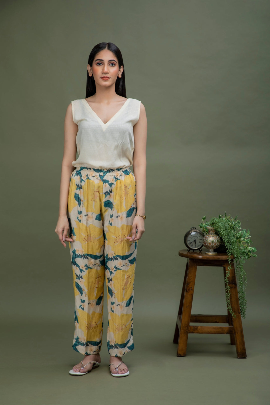 Yellow Printed Chanderi Coord Set