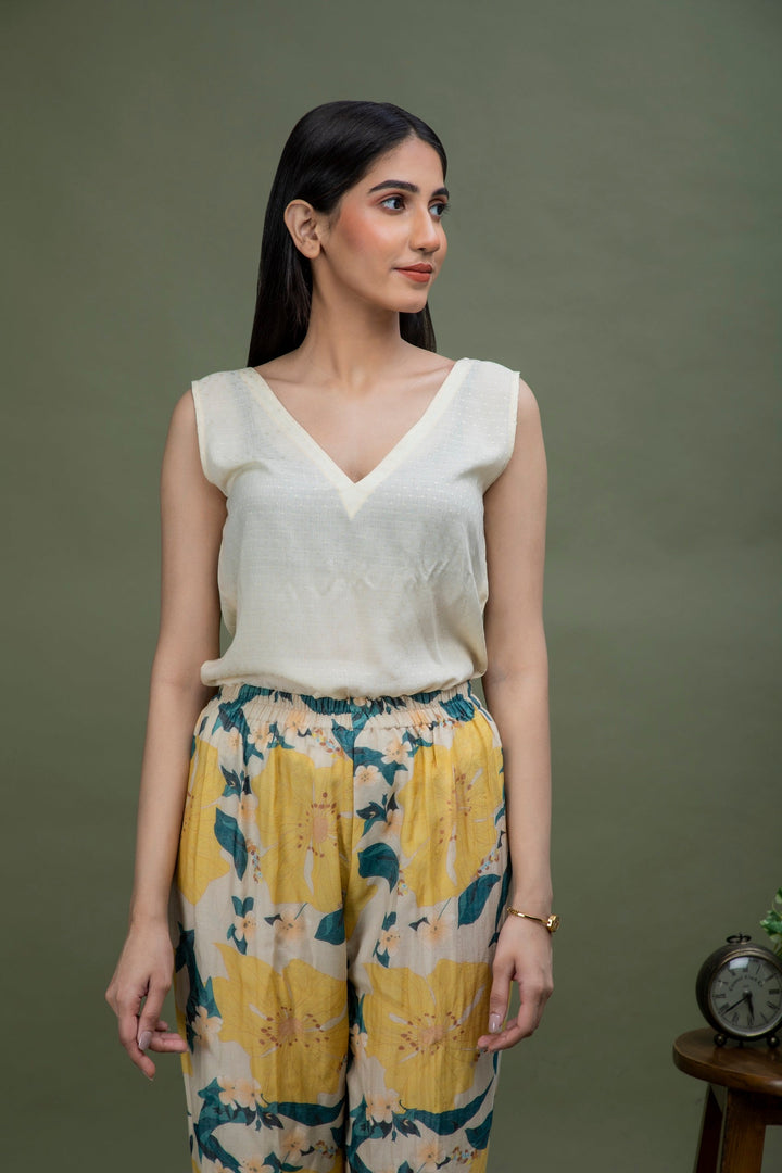 Yellow Printed Chanderi Coord Set