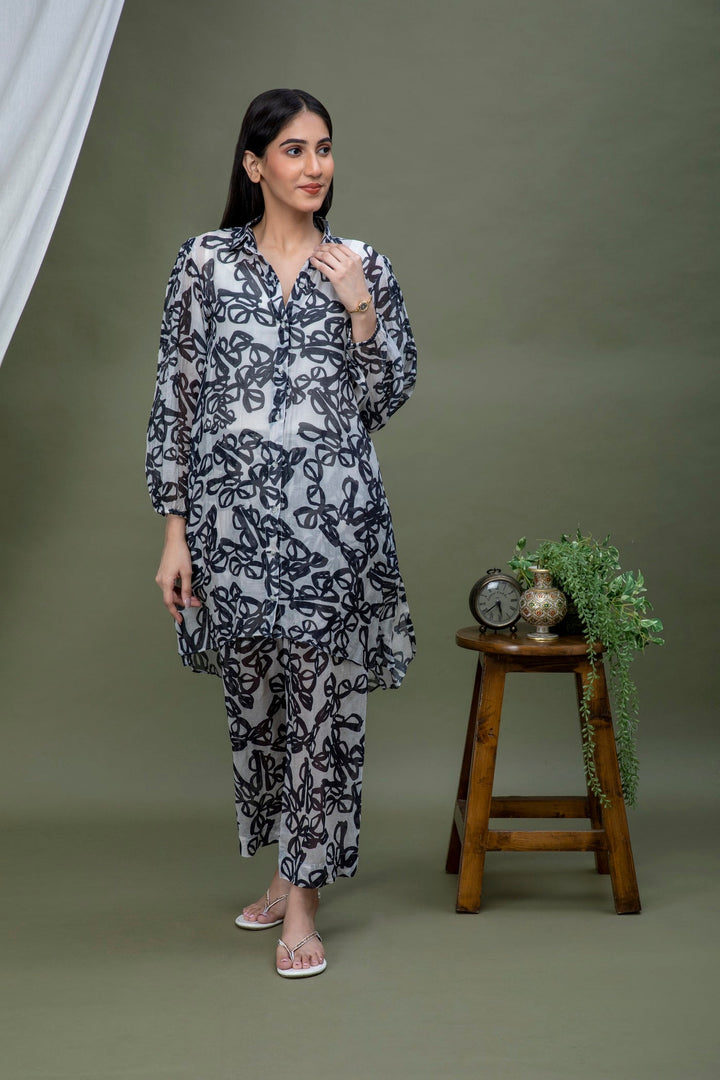 Black & White Printed Chanderi Coord Set