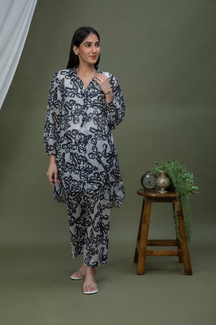 Black & White Printed Chanderi Coord Set
