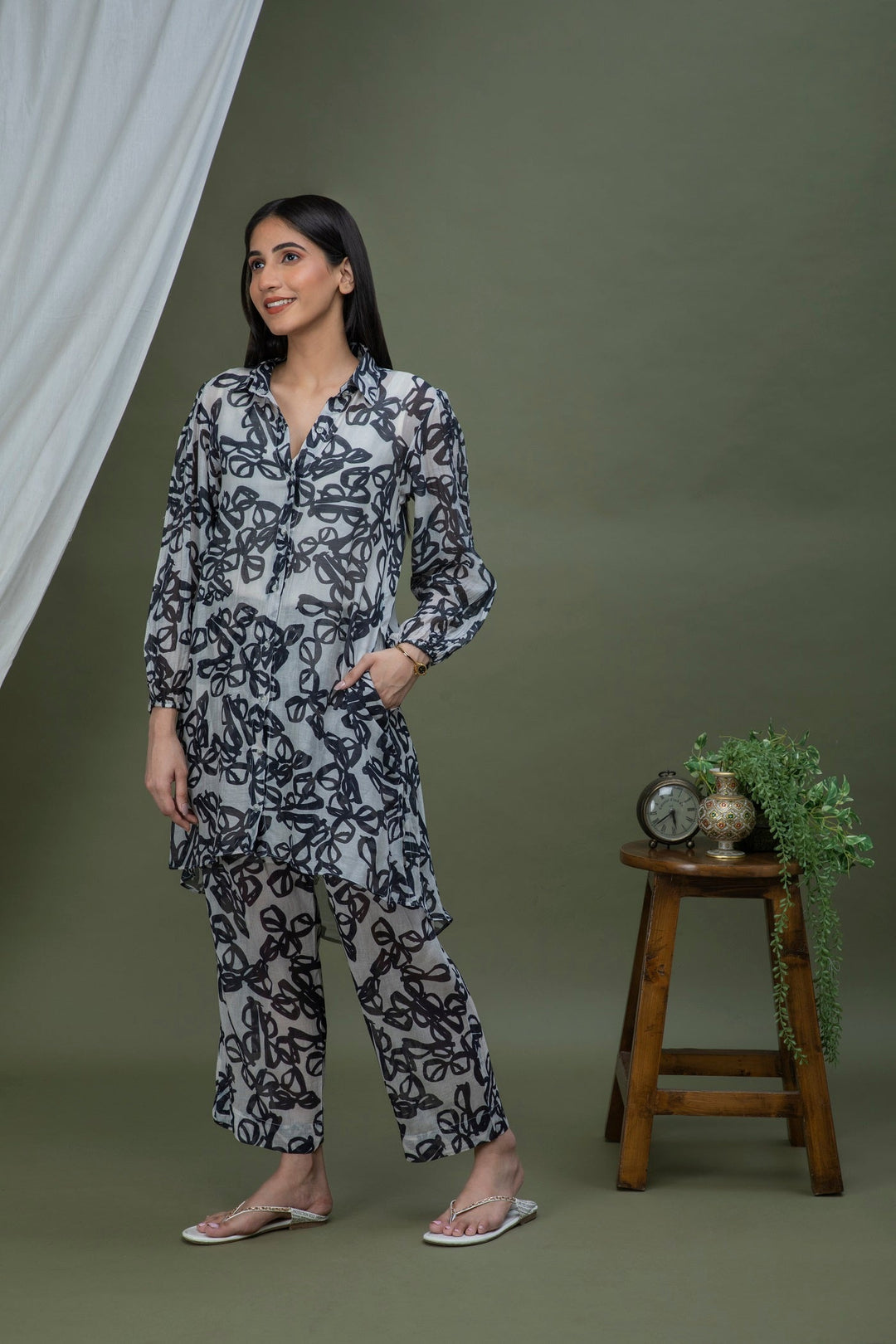 Black & White Printed Chanderi Coord Set