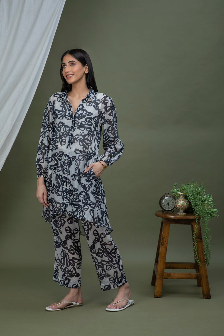 Black & White Printed Chanderi Coord Set