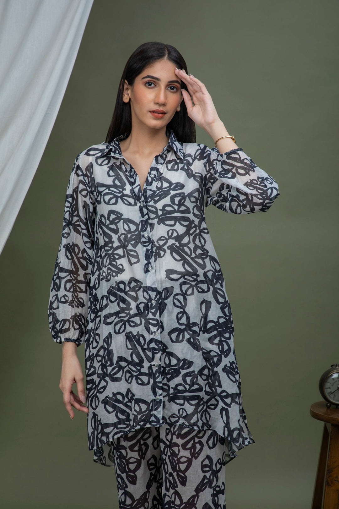 Black & White Printed Chanderi Coord Set