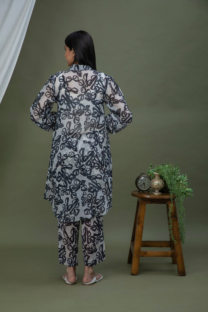 Black & White Printed Chanderi Coord Set