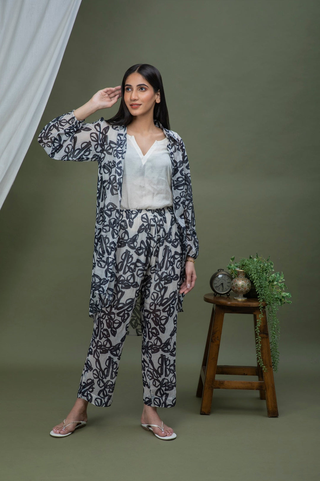 Black & White Printed Chanderi Coord Set