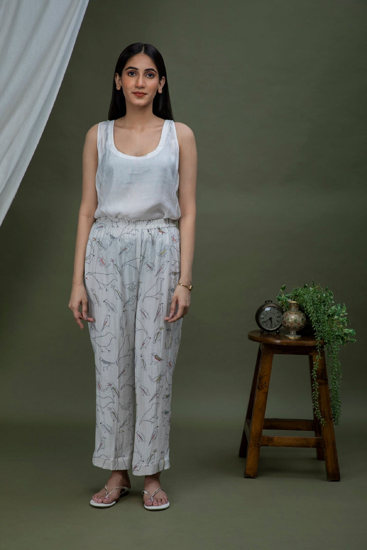 White black bird Print Chanderi Coord set