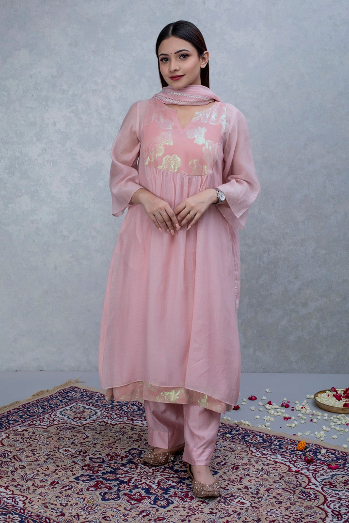Pink Patch Chanderi Suit Set