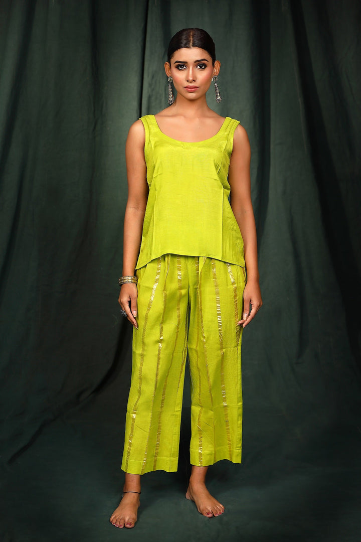 Neon Green Chanderi handwork Suit Set