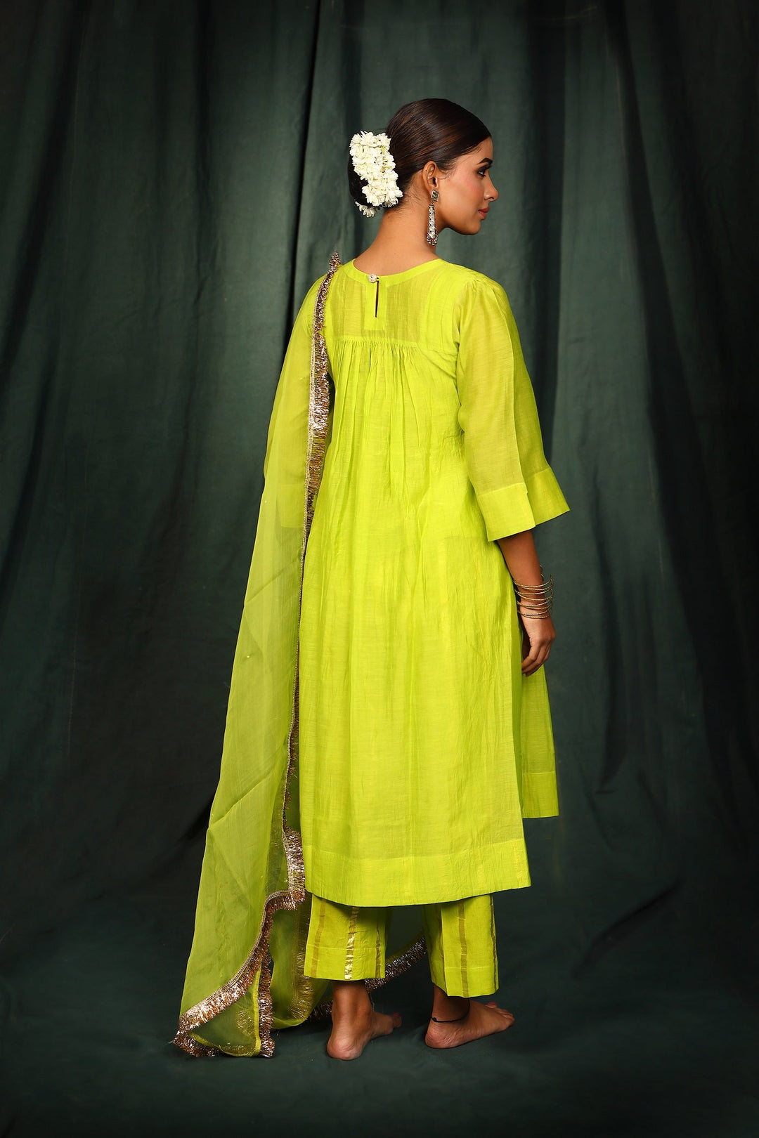 Neon Green Chanderi handwork Suit Set