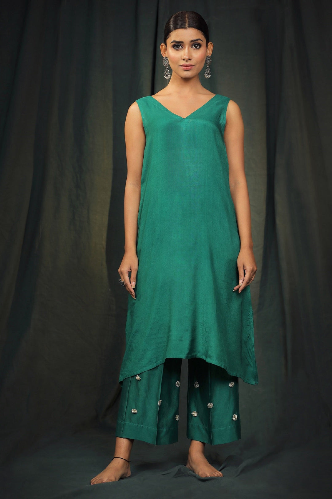 Green Gota Suit Set with Organza Dupatta - Set of 3