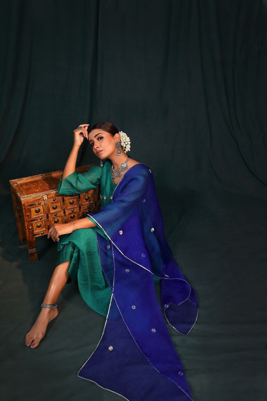 Green Gota Suit Set with Organza Dupatta - Set of 3