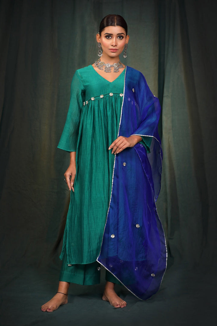 Green Gota Suit Set with Organza Dupatta - Set of 3