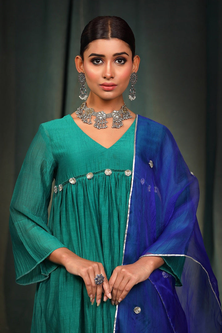 Green Gota Suit Set with Organza Dupatta - Set of 3