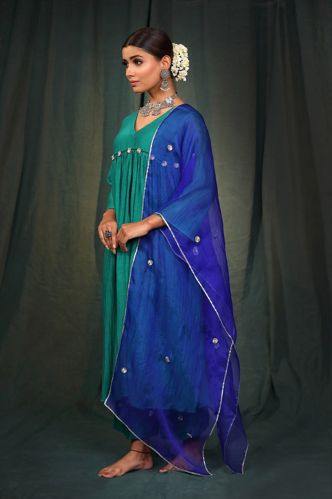 Green Gota Suit Set with Organza Dupatta - Set of 3