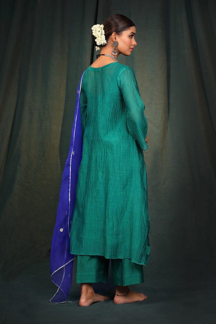 Green Gota Suit Set with Organza Dupatta - Set of 3