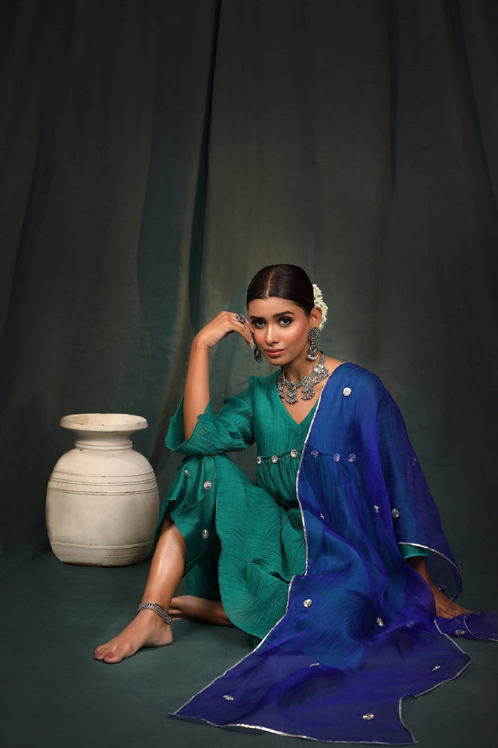 Green Gota Suit Set with Organza Dupatta - Set of 3
