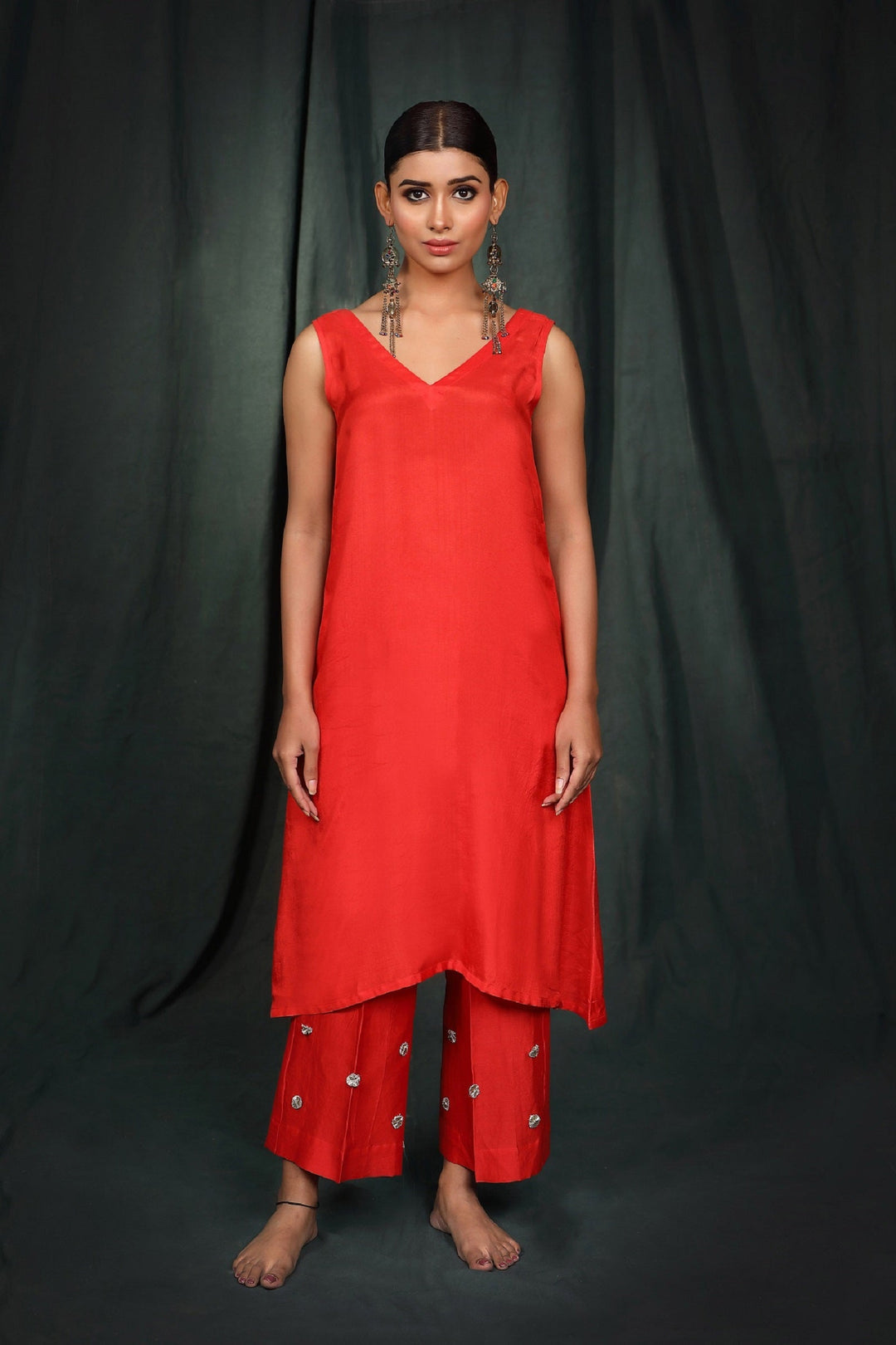 Red Gota Suit Set with Organza Dupatta - Set of 3