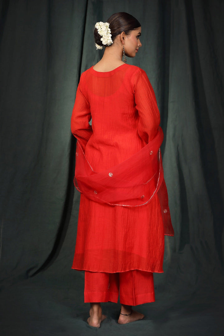 Red Gota Suit Set with Organza Dupatta - Set of 3