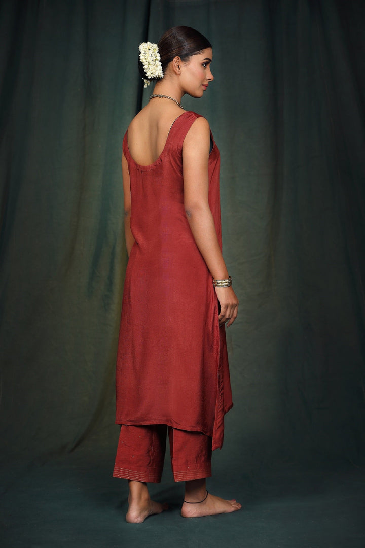 Maroon Silk Tissue Suit Set with coordinated dupatta