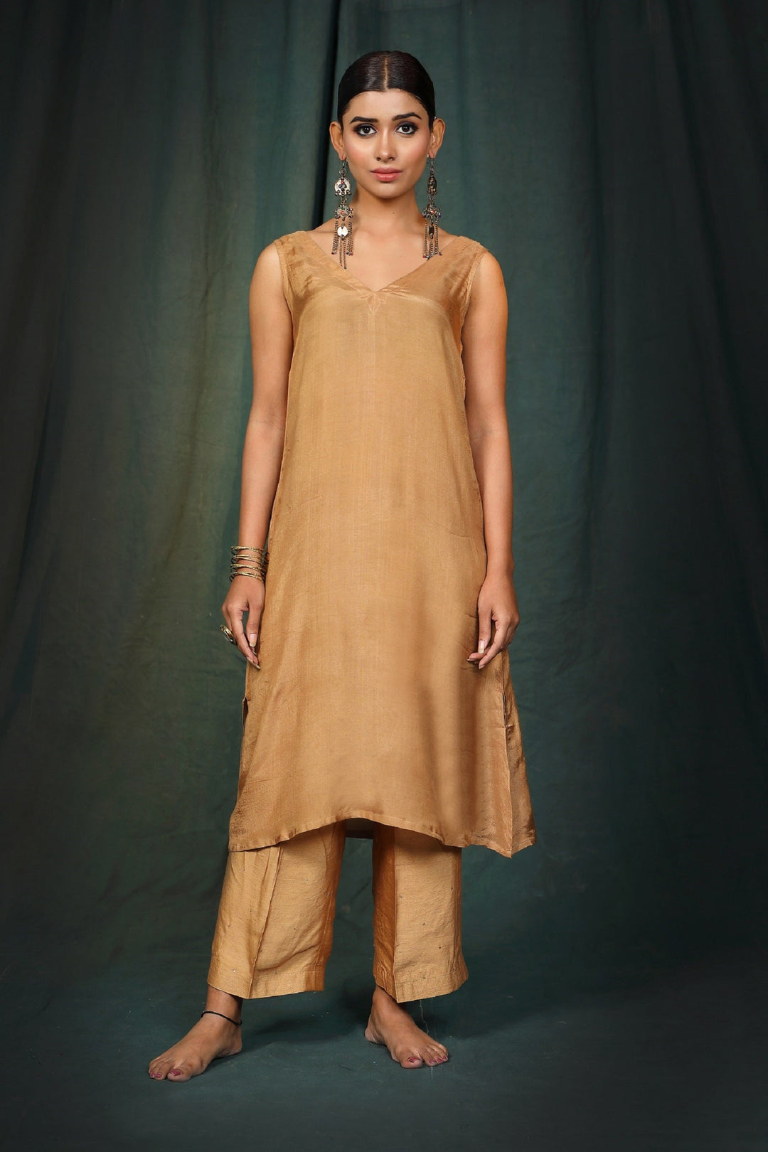 Raw Golden Silk Tissue Suit Set