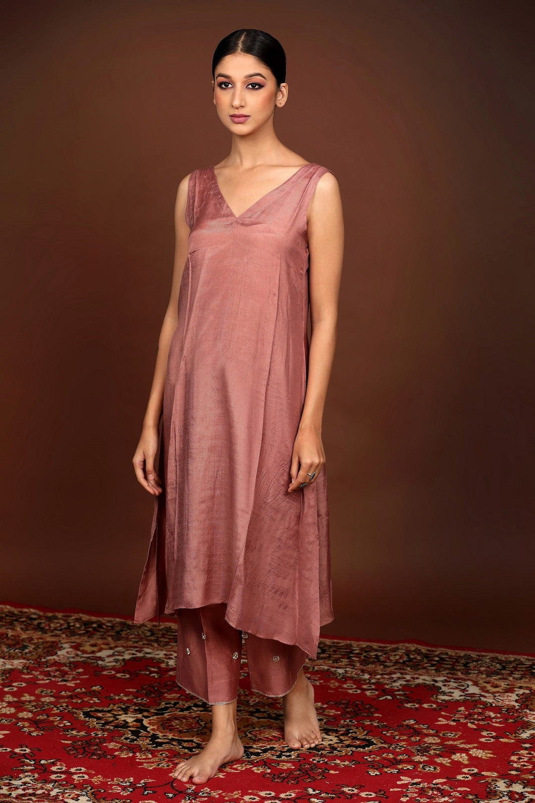 Old Rose Gota work Chanderi Suit Set with Teal Blue Dupatta