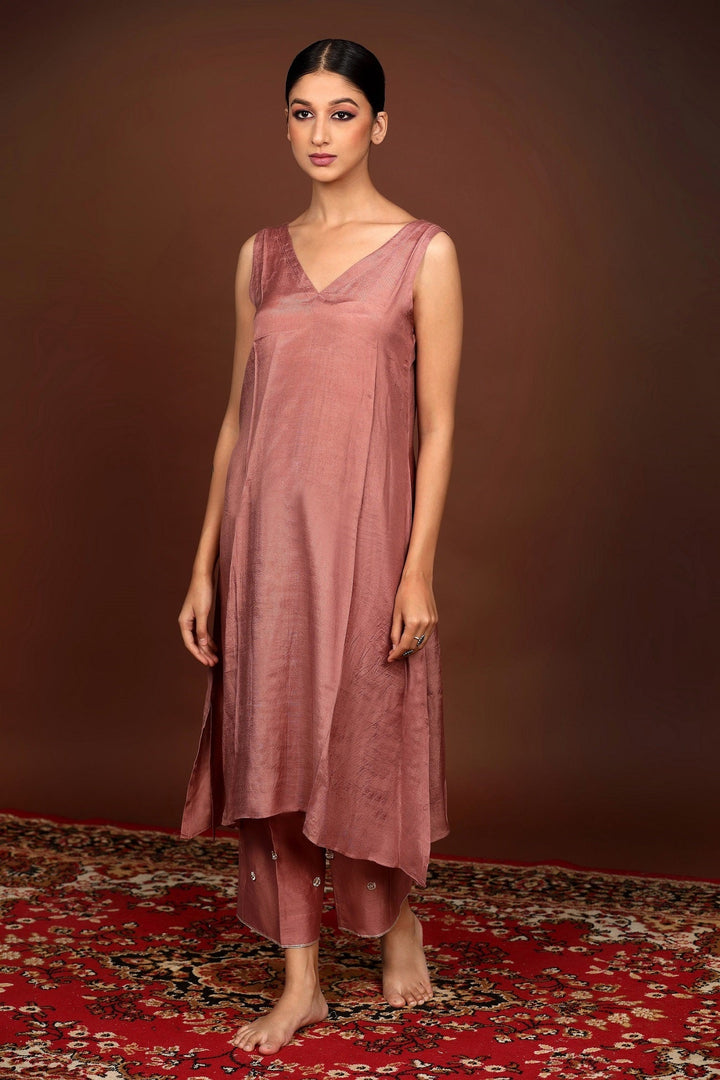 Old Rose Gota work Chanderi Suit Set with Teal Blue Dupatta