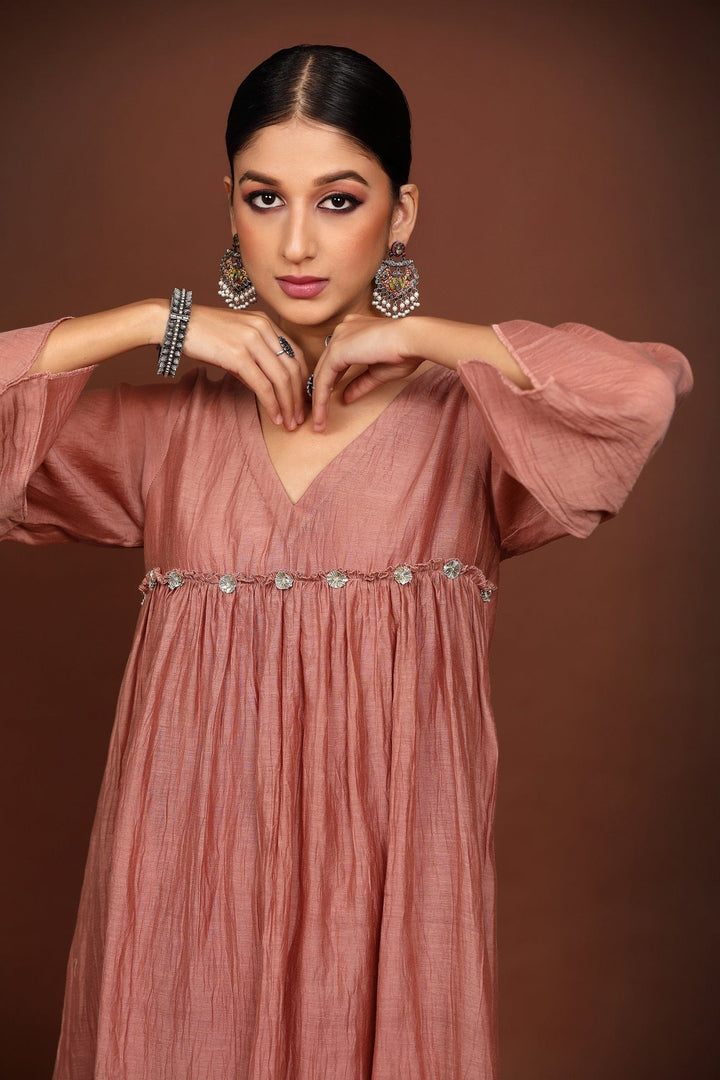 Old Rose Gota work Chanderi Suit Set with Teal Blue Dupatta