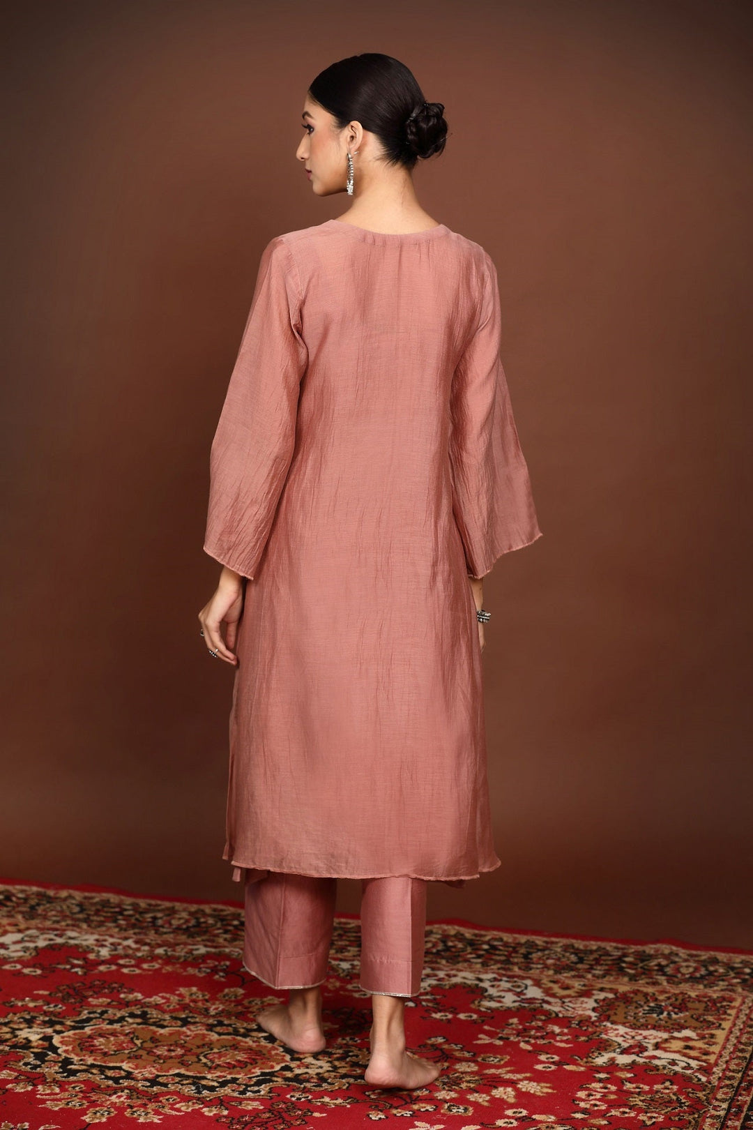 Old Rose Gota work Chanderi Suit Set with Teal Blue Dupatta