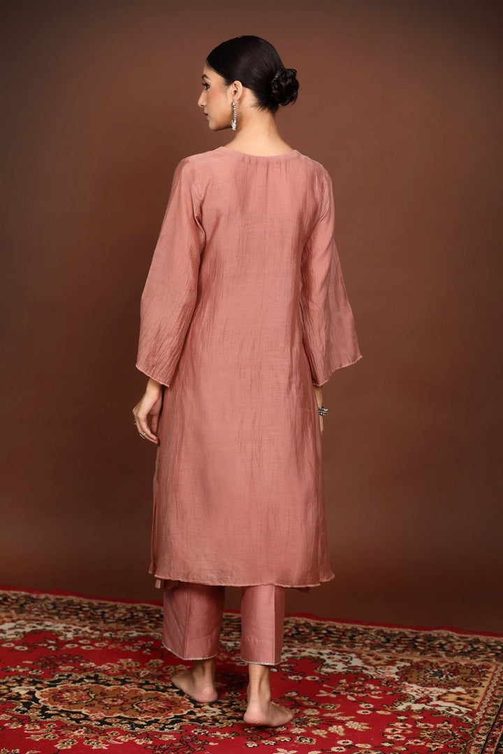 Old Rose Gota work Chanderi Suit Set with Teal Blue Dupatta