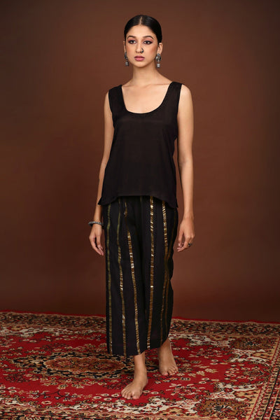 Jet Black Hand Embroidered Chanderi Suit set with Neon Dupatta