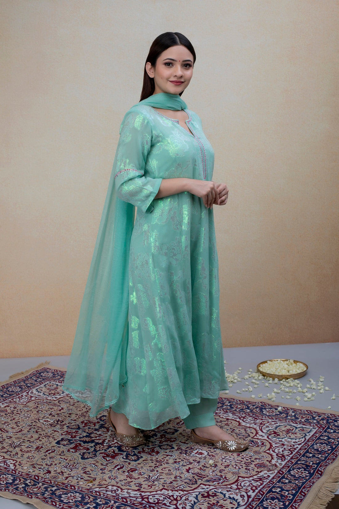 Mint Green Georgette Suit Set with Green hand Embroidery