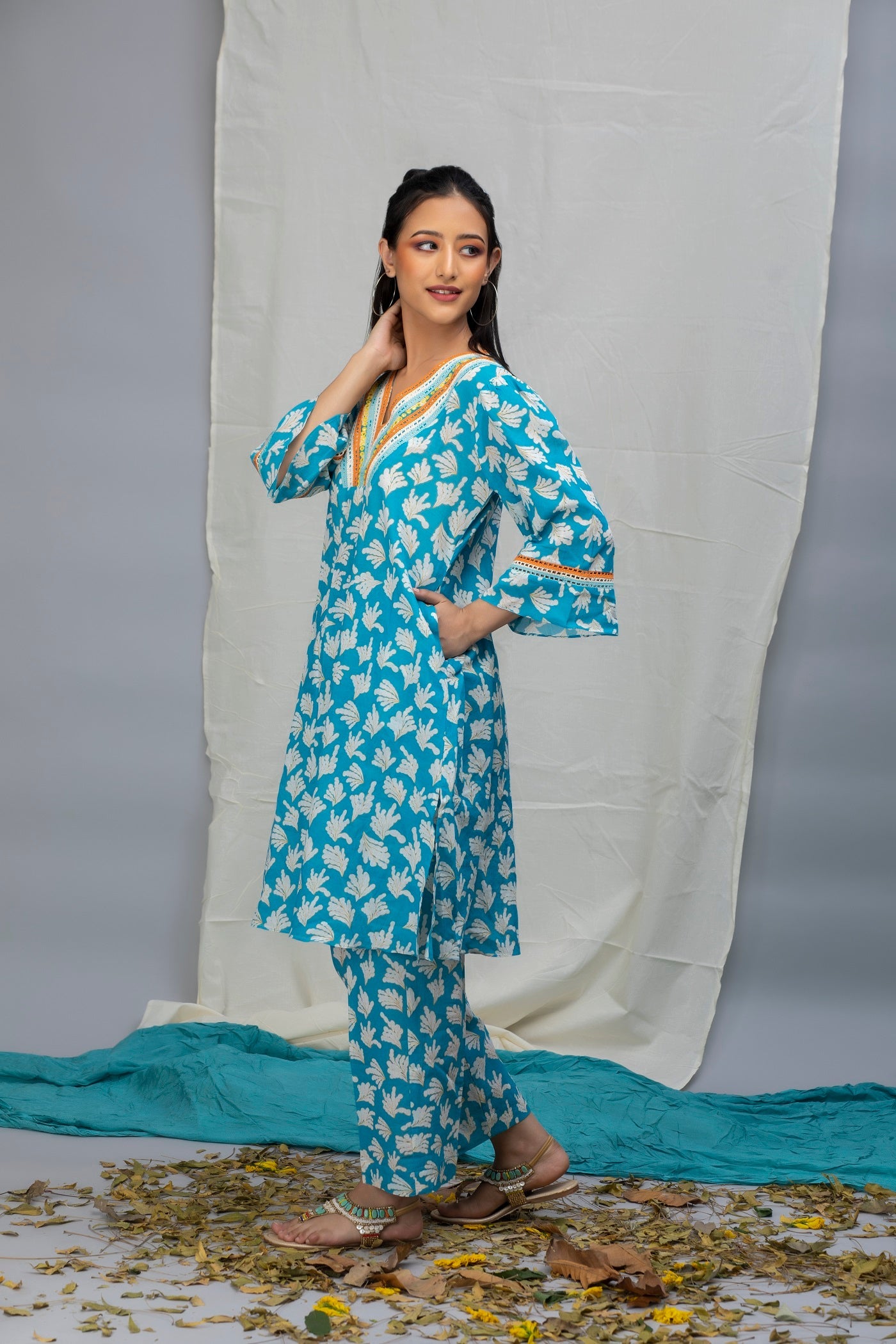 Bondi Blue Lilly Printed Cotton Coord Set