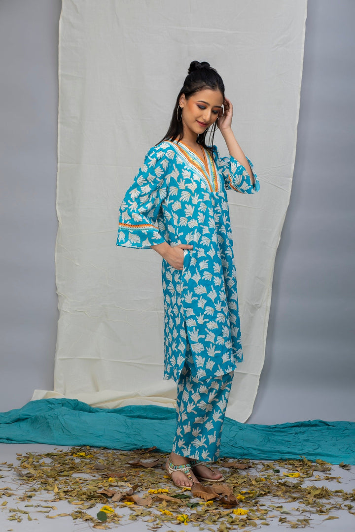 Bondi Blue Lilly Printed Cotton Coord Set