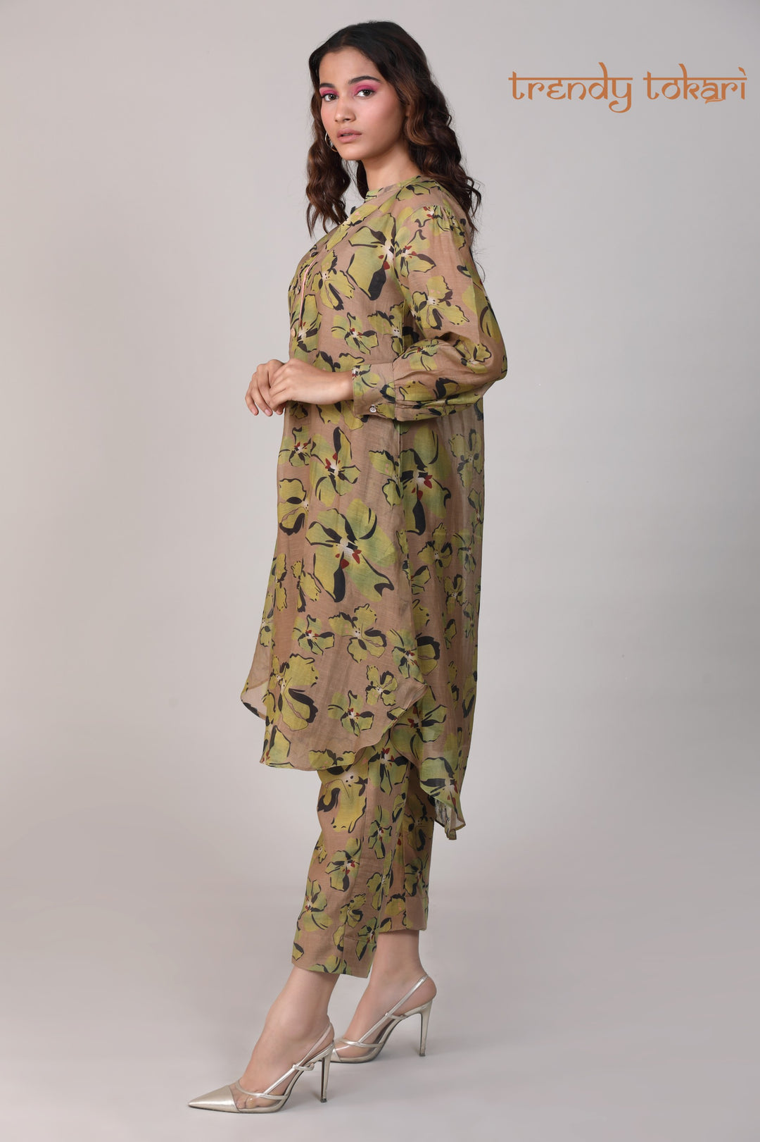 Bronze Green Printed Chanderi Coord Set
