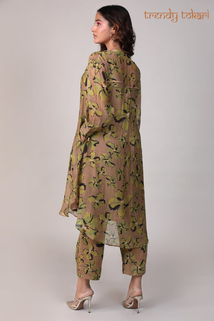 Bronze Green Printed Chanderi Coord Set